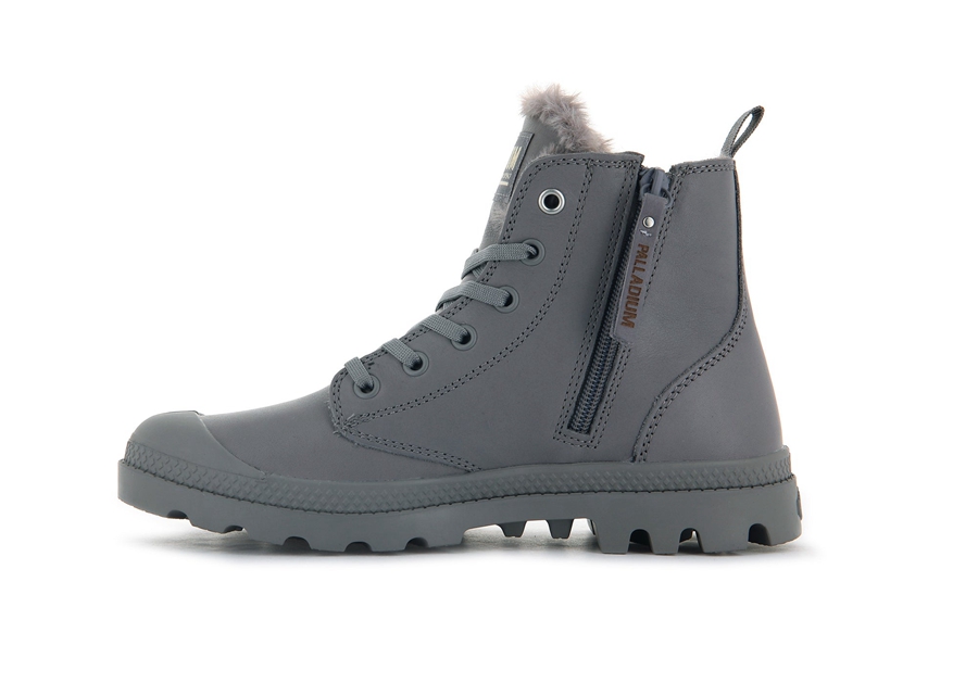 Palladium Pampa Hi Zip Leder S Grau | JUJ1943FT