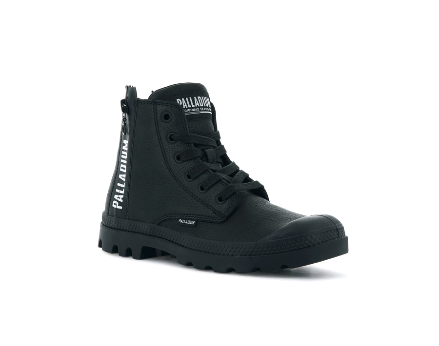 Palladium Pampa Ubn Zips Leder Schwarz | HOQ8487TZ