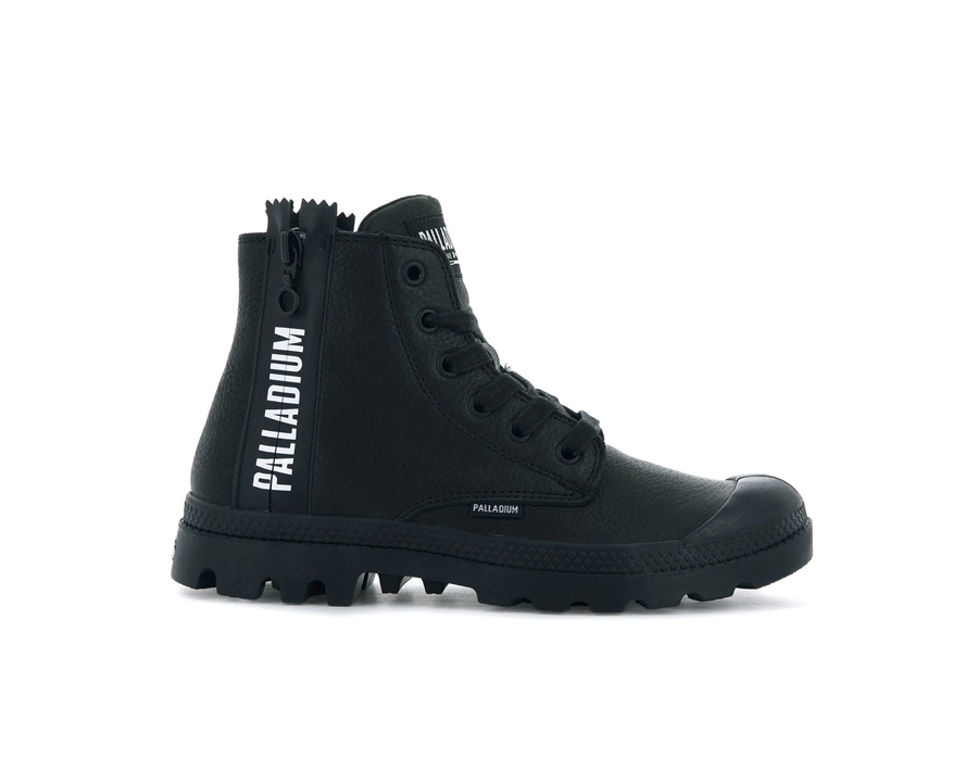 Palladium Pampa Ubn Zips Leder Schwarz | HOQ8487TZ